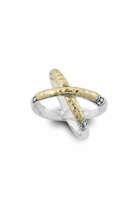 SAMUEL B. Hammered 18K Gold Sterling Silver X Ring