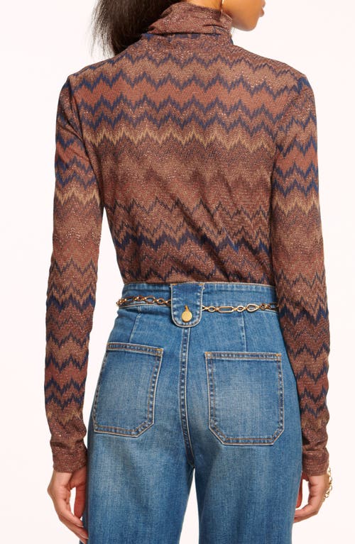 Ramy Brook Prudence Metallic Chevron Turtleneck Top In Brown