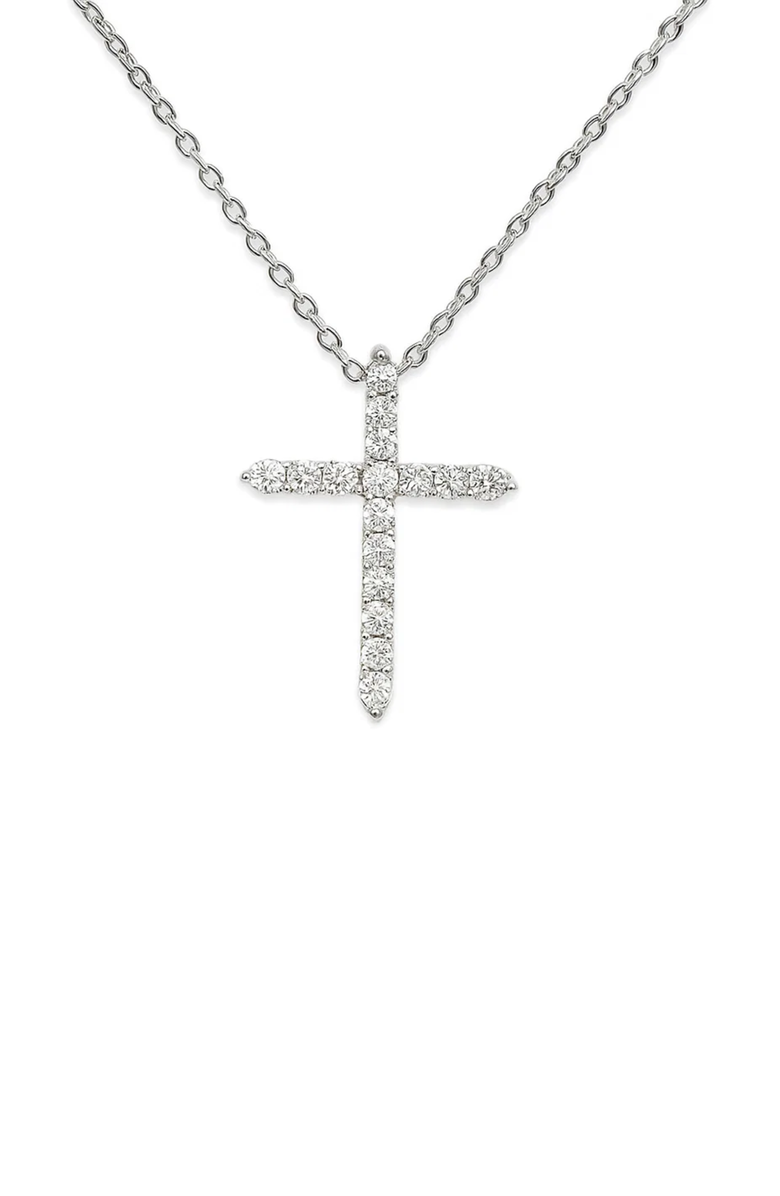 Hollywood Sensation White Gold Cubic Zirconia Cross Necklaces, Main, color, Silver