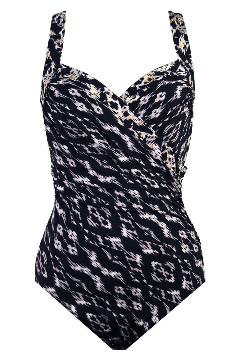 Labyrinth Sanibel Wrap Front One-Piece Swimsuit, Alternate, color, BLACK/WHITE