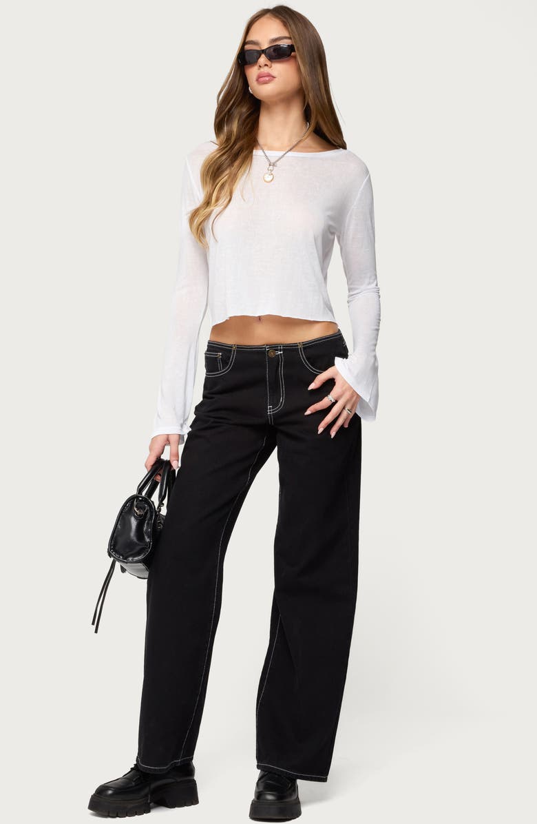 EDIKTED Catalena Sheer Long Sleeve Top, Alternate, color, White