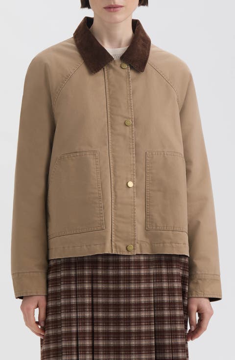 Corduroy Collar Raglan Sleeve Cotton Barn Jacket