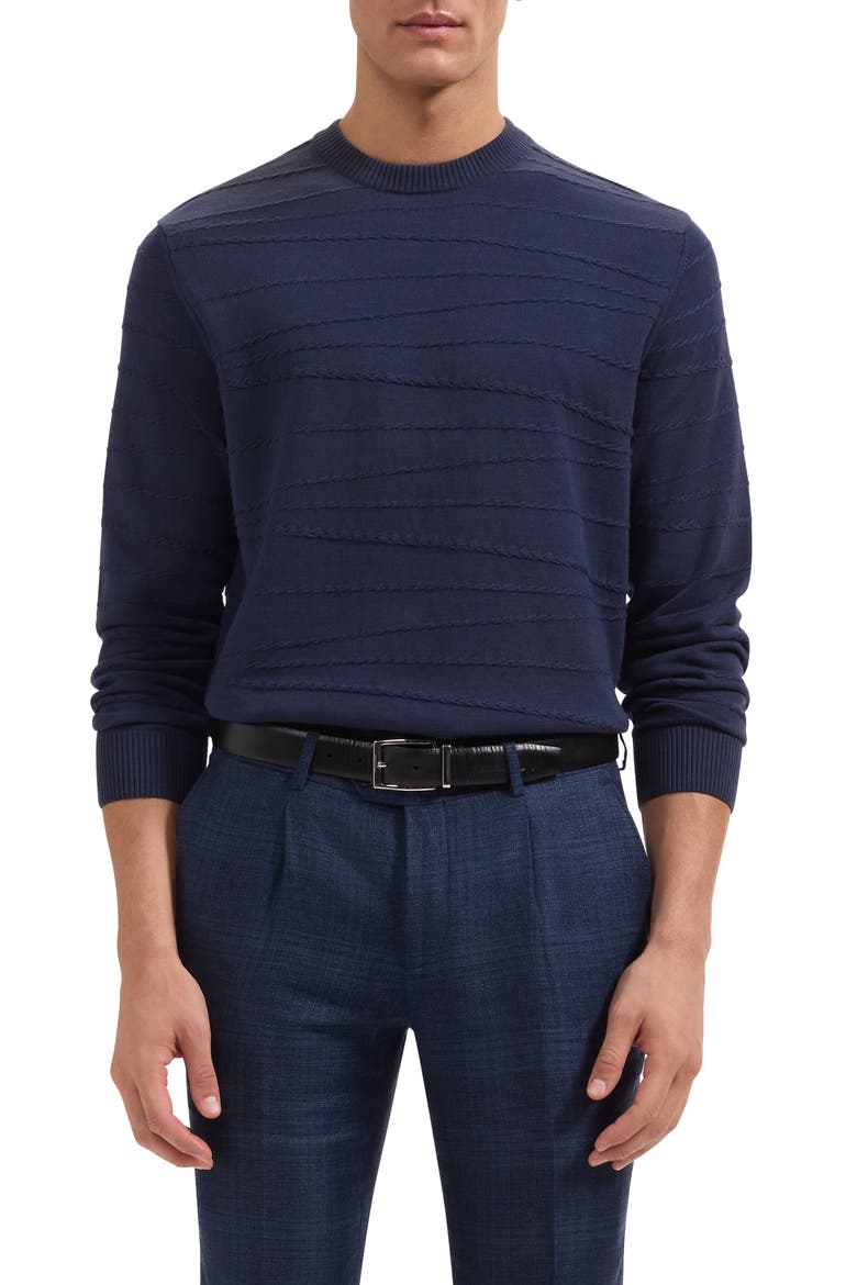 Textured Cotton & Silk Crewneck Sweater, Main, color, NAVY