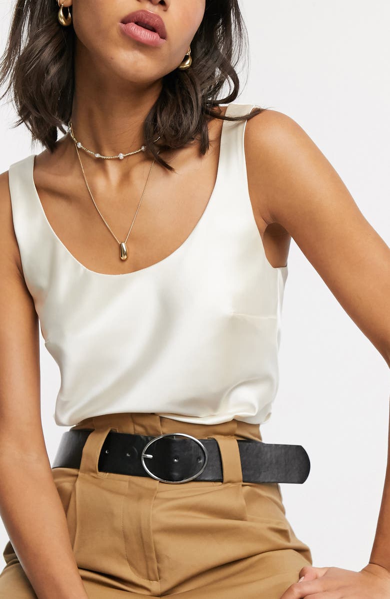 ASOS DESIGN Scoop Neck Satin Tank, Alternate, color, 