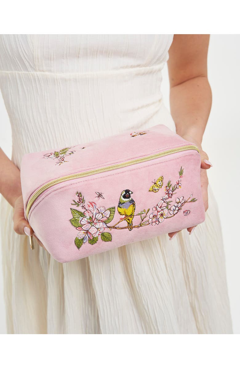 Fable England Love Velvet Embroidered Cosmetic Pouch, Alternate, color, Light/Pastel Pink