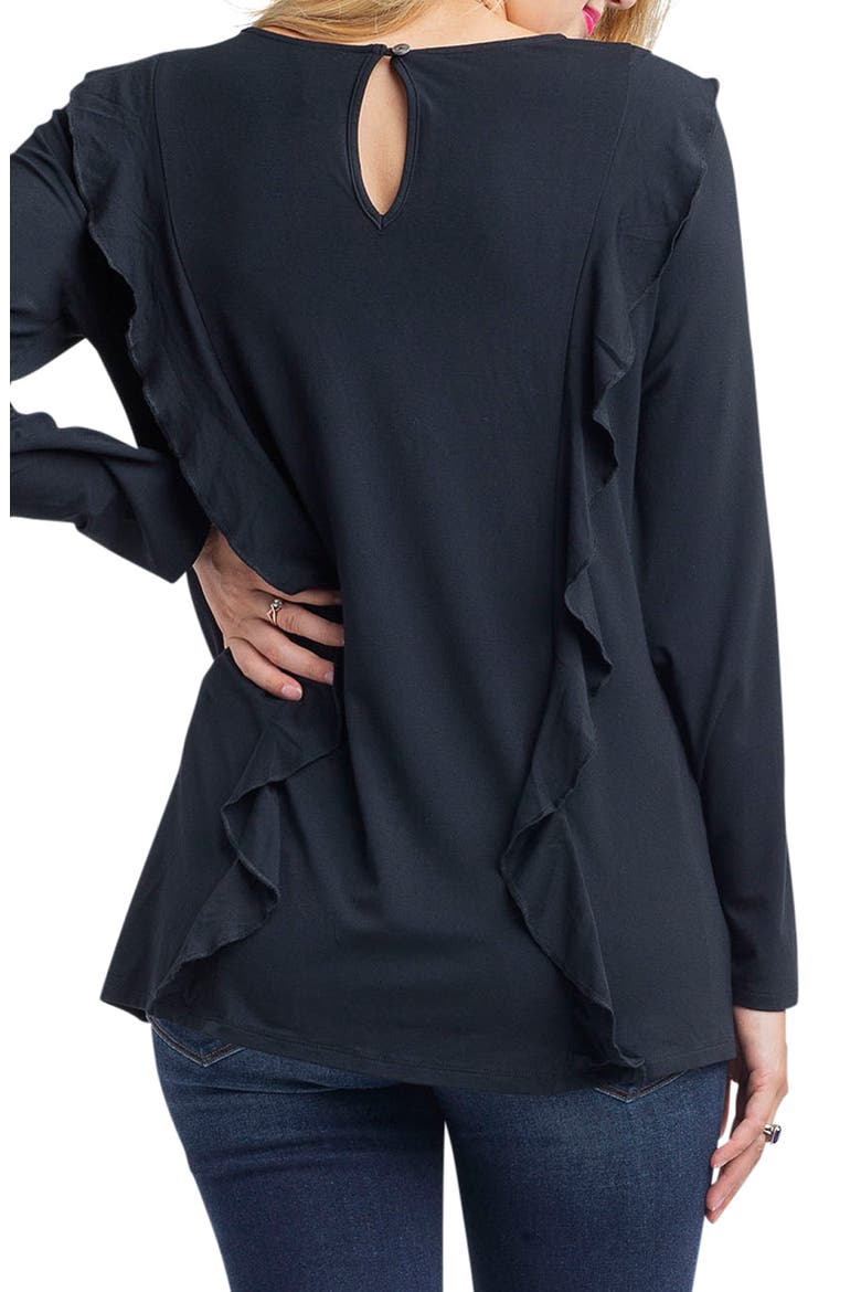 Fiona Ruffle Trim Maternity/Nursing Top, Alternate, color, BLACK