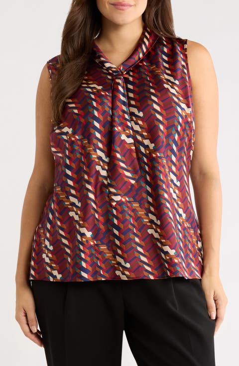 Abstract Print Sailor Tie Neck Top