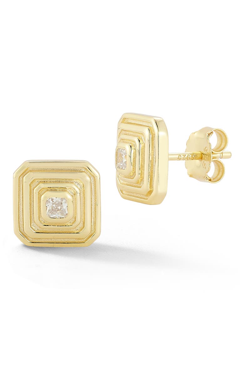 Cubic Zirconia Square Stud Earrings, Main, color, GOLD