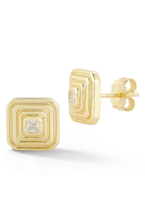 Cubic Zirconia Square Stud Earrings