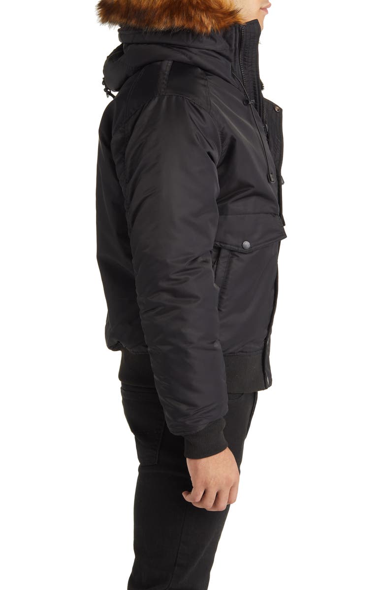 Schott NYC N-2B Hooded Flight Jacket with Faux Fur Trim, Alternate, color, Black