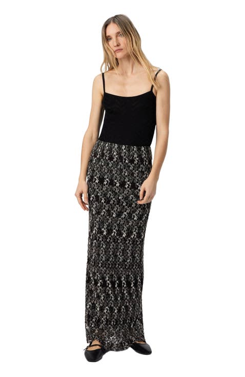 Long Pencil Skirt In Embroidered Lace