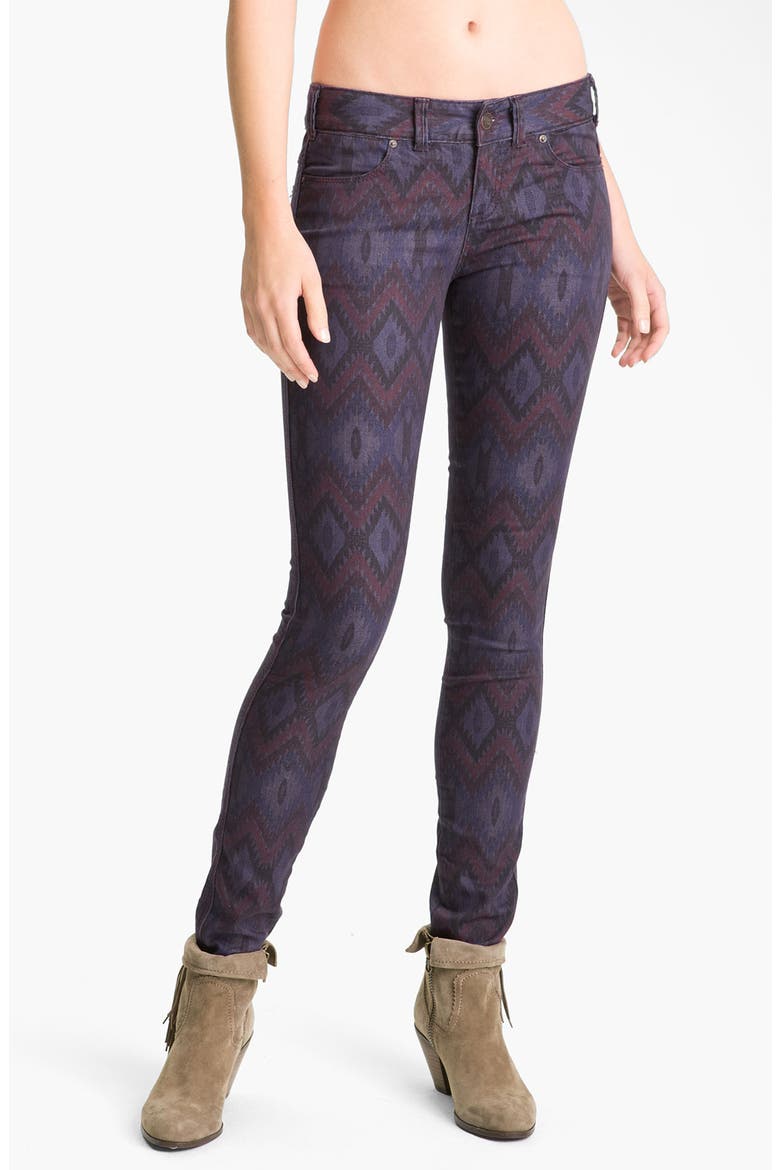 Ikat Print Skinny Jeans, Main, color, DEEP PLUM COMBO