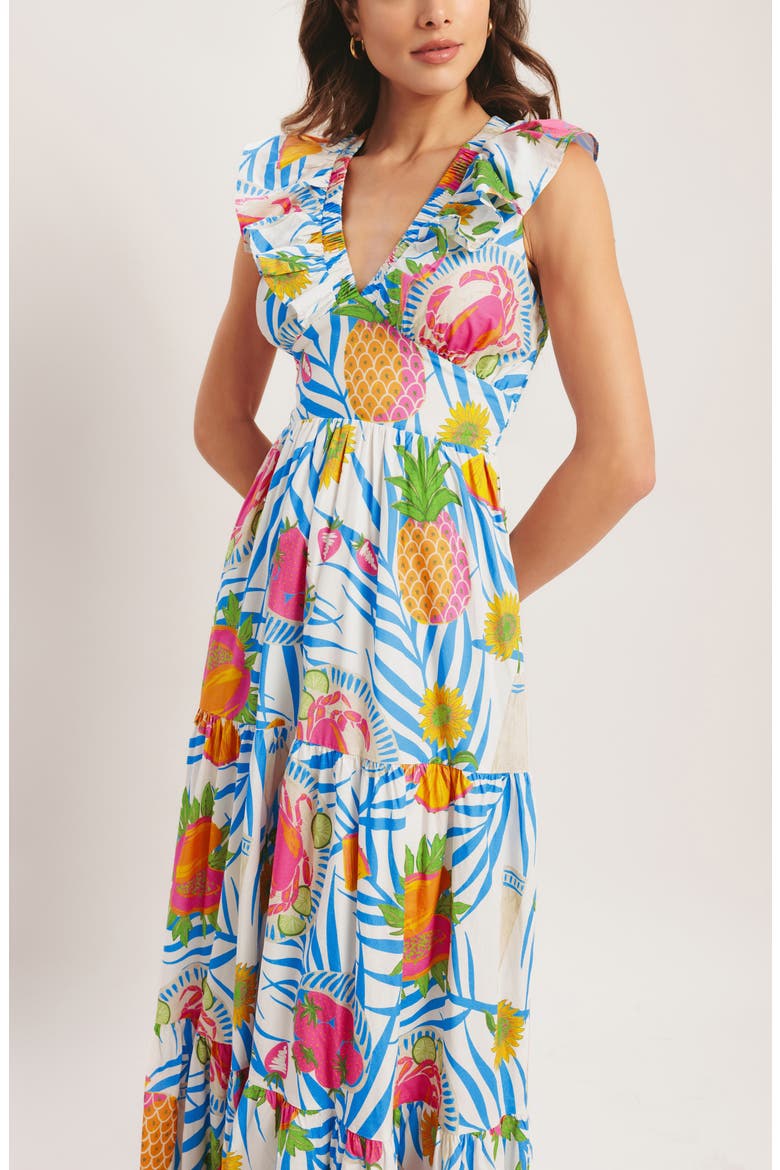 Tropical Print Sleeveless Cotton Maxi Dress, Alternate, color, OFF WHITE MULTI