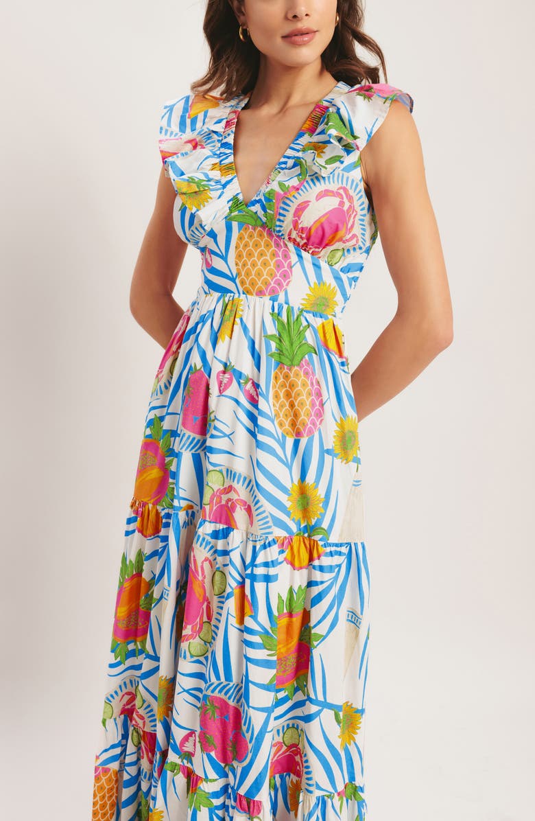 FLYING TOMATO Tropical Print Sleeveless Cotton Maxi Dress, Alternate, color, Off White Multi