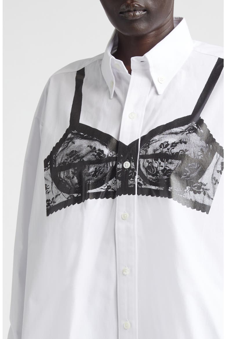 Trompe l'Oeil Bra Button-Down Shirt, Alternate, color, WHITE