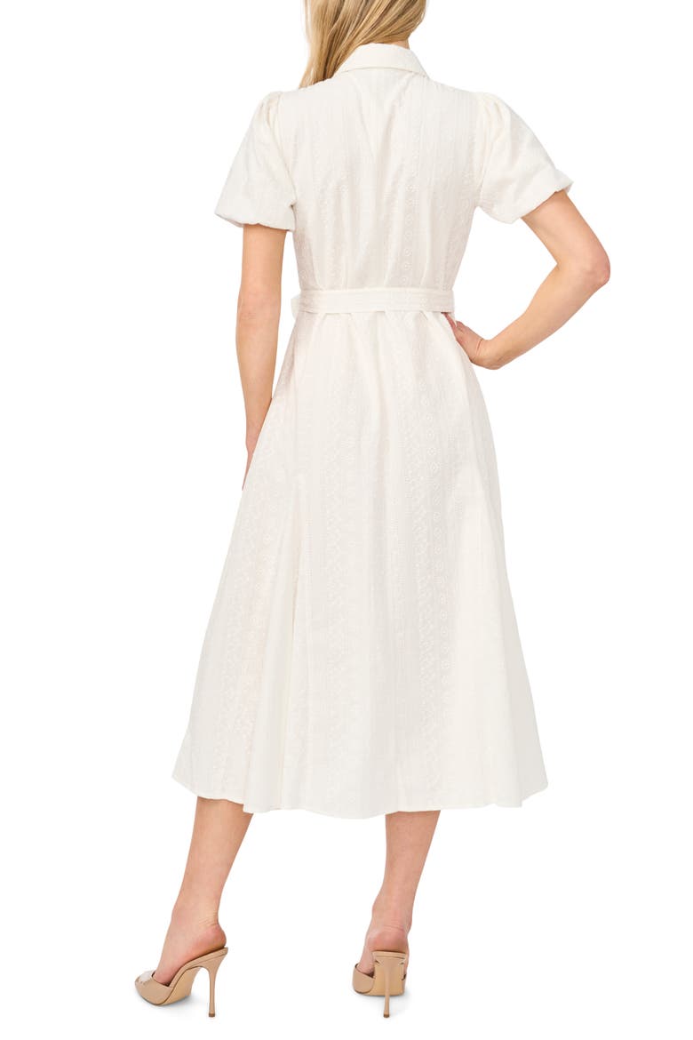 Embroidered Puff Sleeve Cotton Button-Up Shirtdress, Alternate, color, NEW IVORY