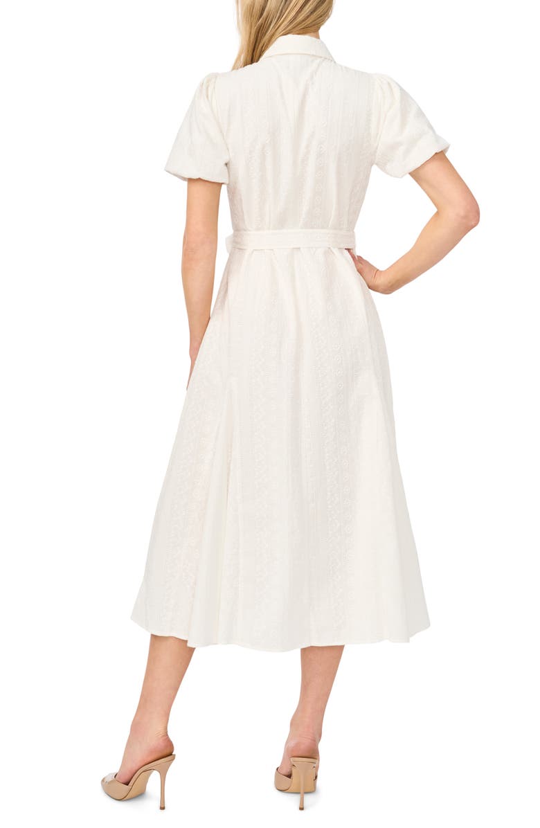 CeCe Embroidered Puff Sleeve Cotton Button-Up Shirtdress, Alternate, color,