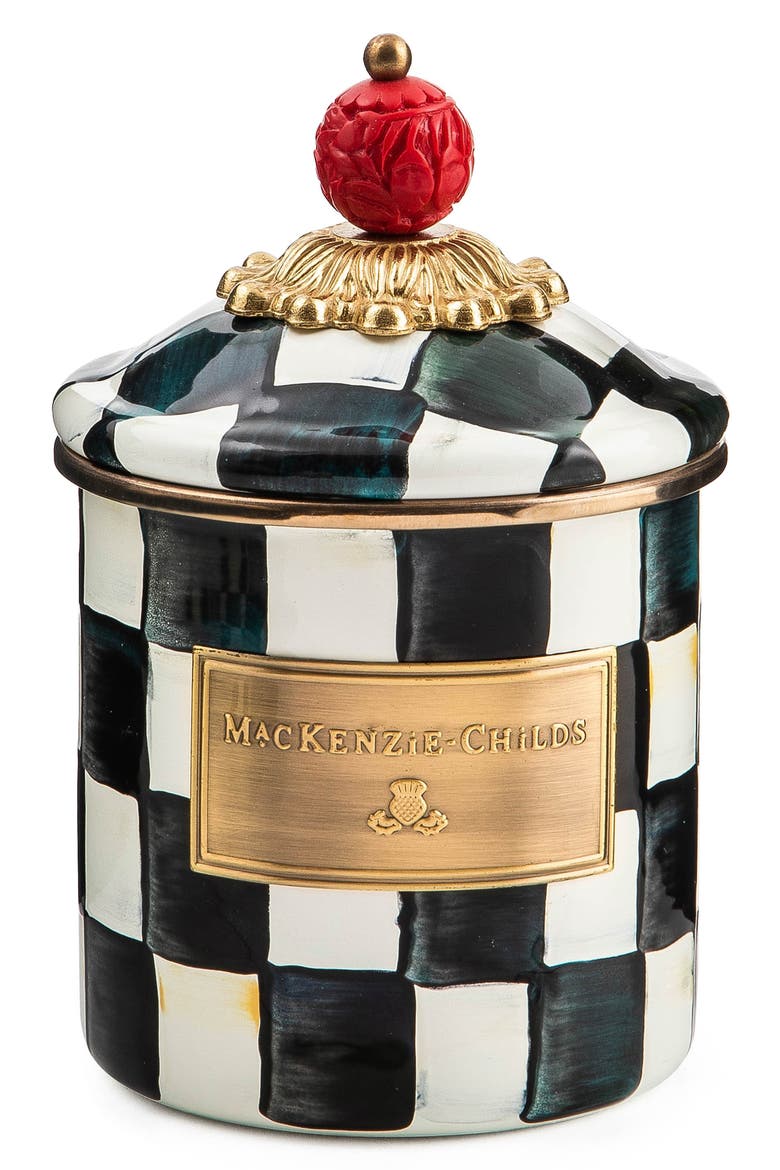 Courtly Check Enameled Steel Demi Canister, Main, color, BLACK/ WHITE