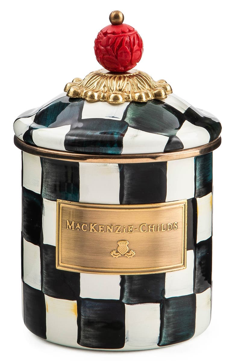 MACKENZIE CHILDS Courtly Check Enameled Steel Demi Canister, Main, color, Black/ White