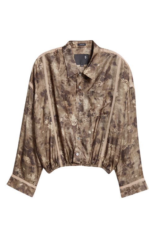 R13 Floral Tapped Crossover Bubble Hem Button-up Shirt In Olive Floral