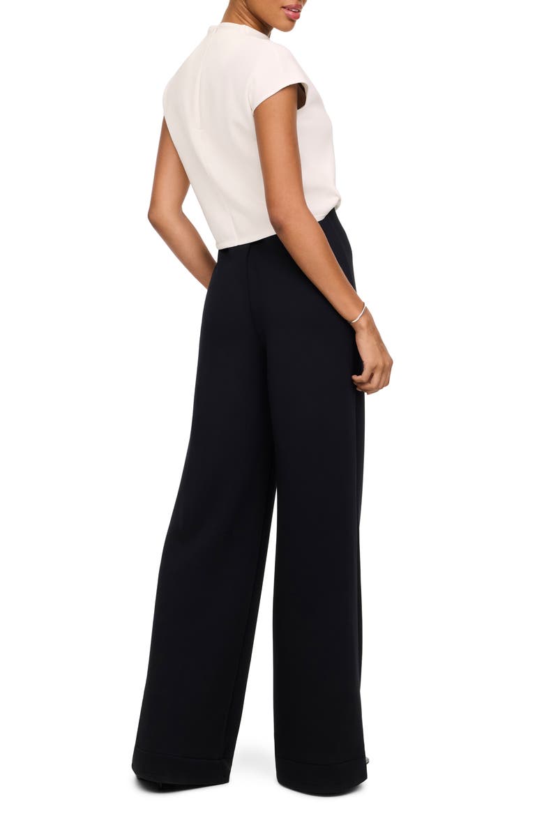 Draped Wide Leg Jumpsuit, Alternate, color, IVORY/ VERY BLACK