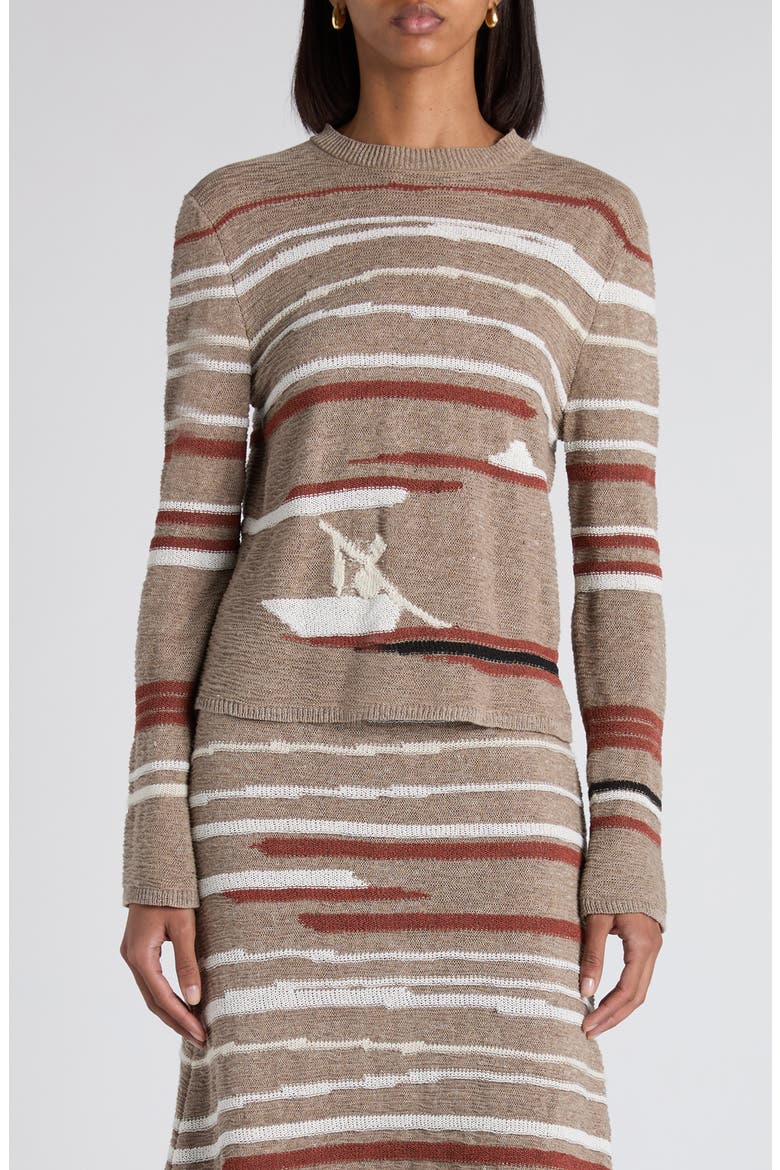 Venice Intarsia Linen & Cotton Mélange Sweater, Main, color, MAPLE/ CHALK