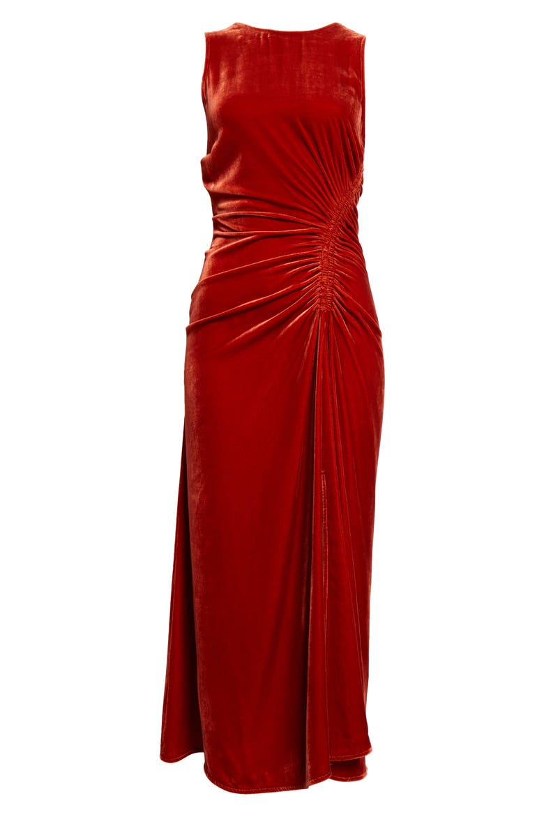 Cornelia Side Ruched Velvet Gown, Alternate, color, CARNELIAN