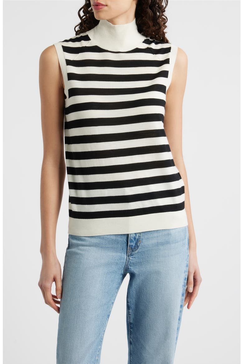 Fipini Mock Neck Wool Sweater Vest, Main, color, MONOCHROME STRIPE