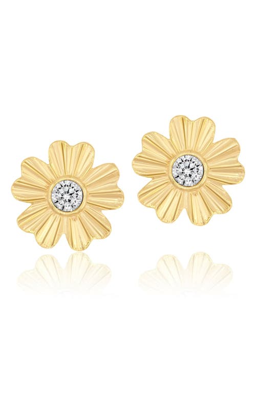 Shymi Fluted Flower Cubic Zirconia Stud Earrings In Gold
