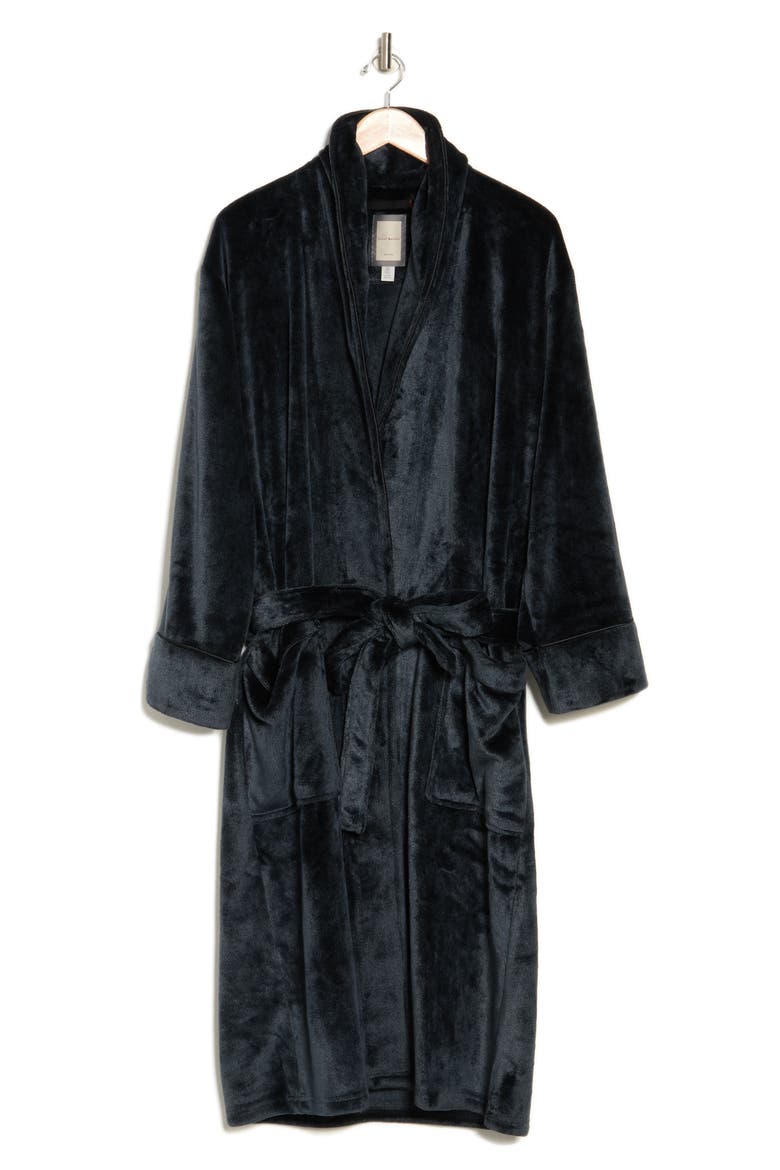 Plush Heathered Fleece Robe, Alternate, color, BLACK