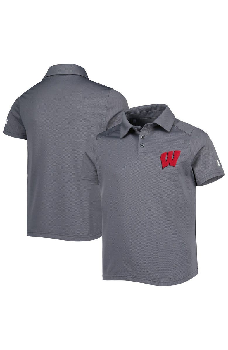 Under Armour Youth Under Armour Charcoal Wisconsin Badgers Tech Mesh Performance Polo, Main, color,