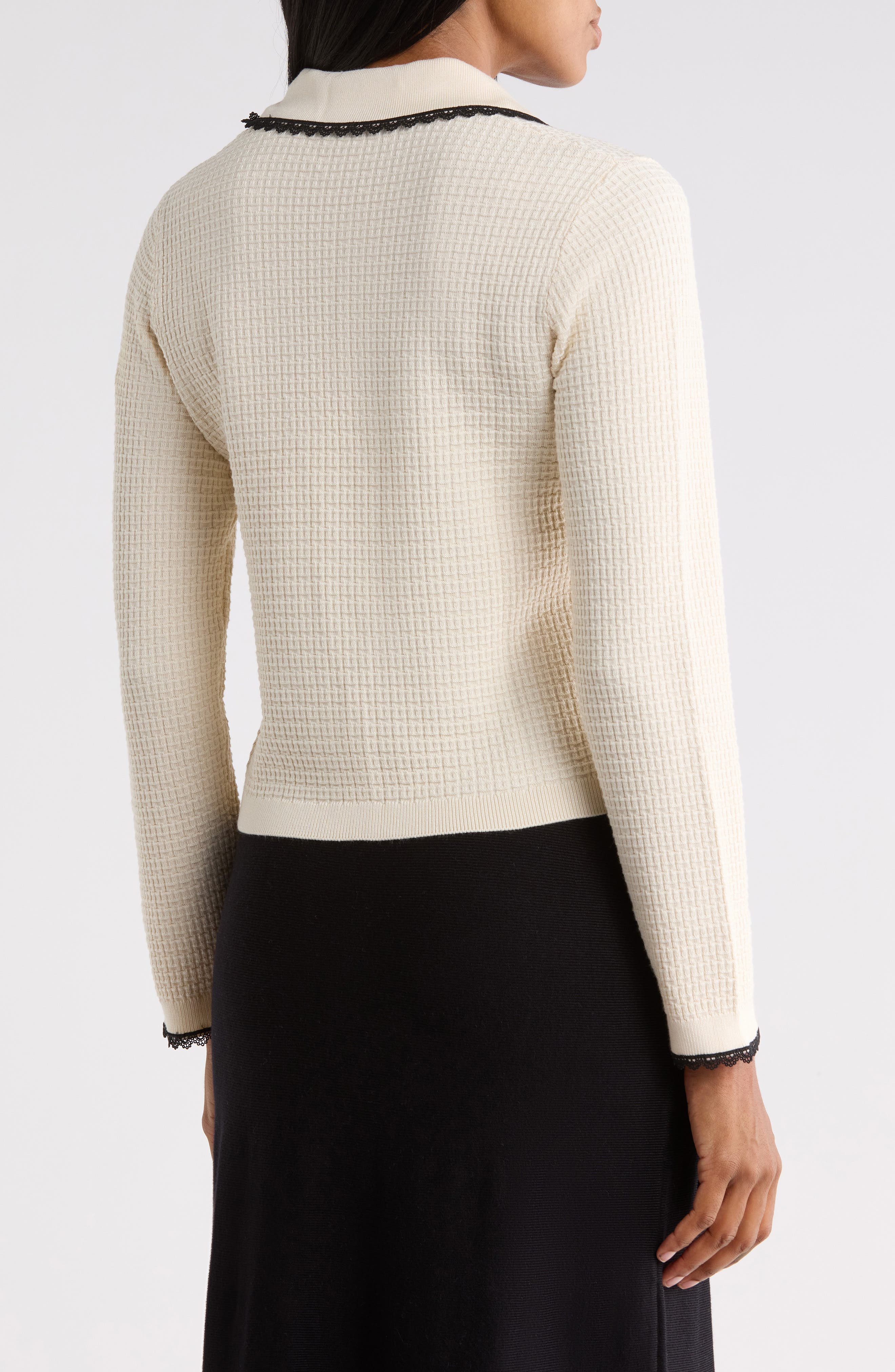 Floral Applique Mock Neck Short Sleeve Sweater