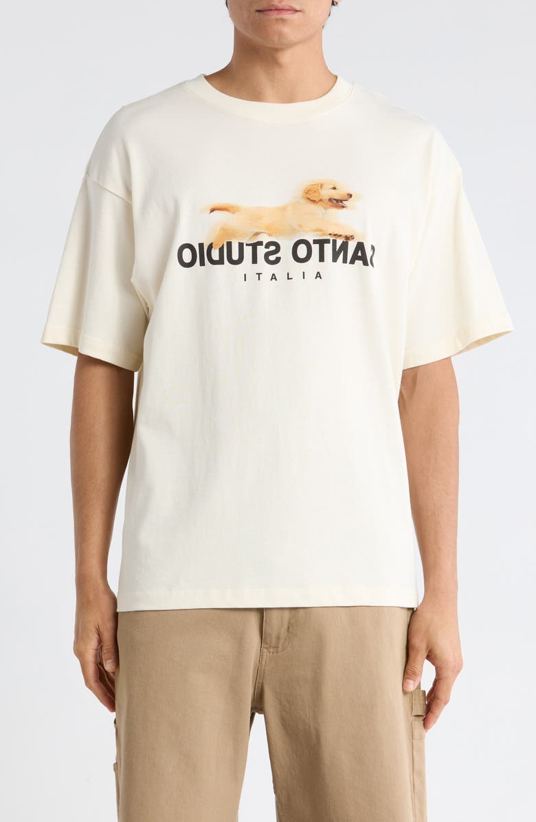 SANTO STUDIO Security Team Drappo Boxy Fit Cotton Graphic T-Shirt, Main, color, Ivory