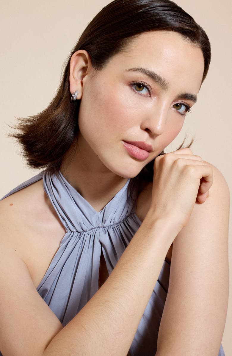 Nadri Pavé Double Hoop Earrings, Alternate, color, Rhodium