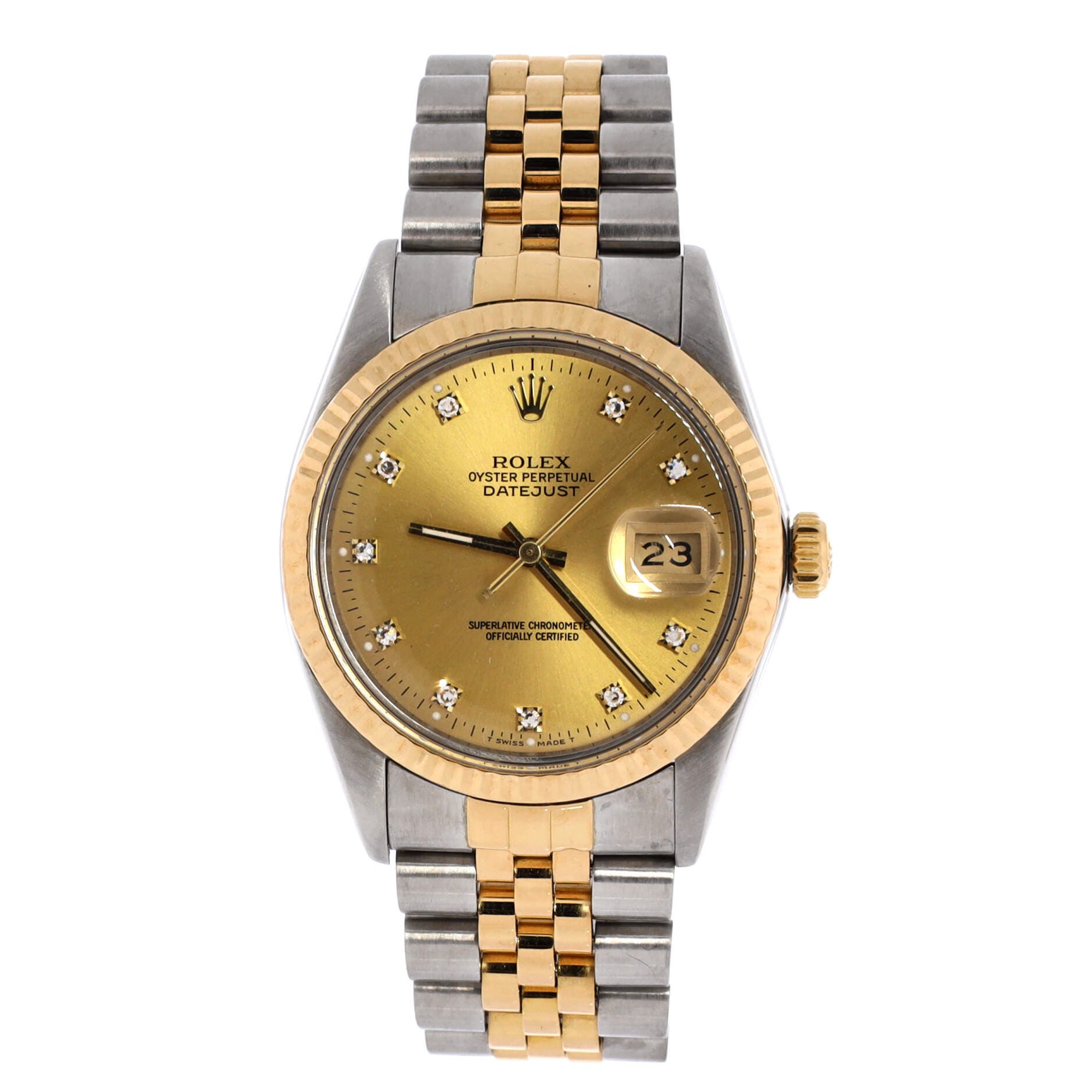 Oyster Perpetual Datejust Automatic Watch Stainless Steel and Yellow Gold with Diamond Markers 36, Main, color, Metallic Silver