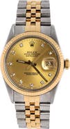 Pre-Owned Rolex Oyster Perpetual Datejust Automatic Watch Stainless Steel and Yellow Gold with Diamond Markers 36