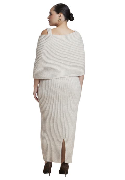 Brooch Detail Cape Sweater Midi Dress (plus)