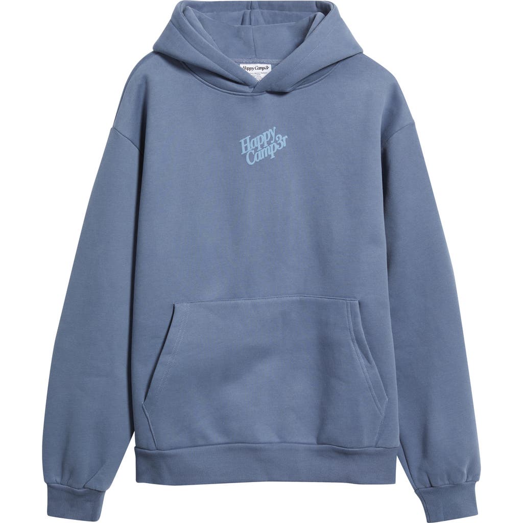 Happy Camp3r Puff Series Core Logo Cotton Blend Hoodie In Blue
