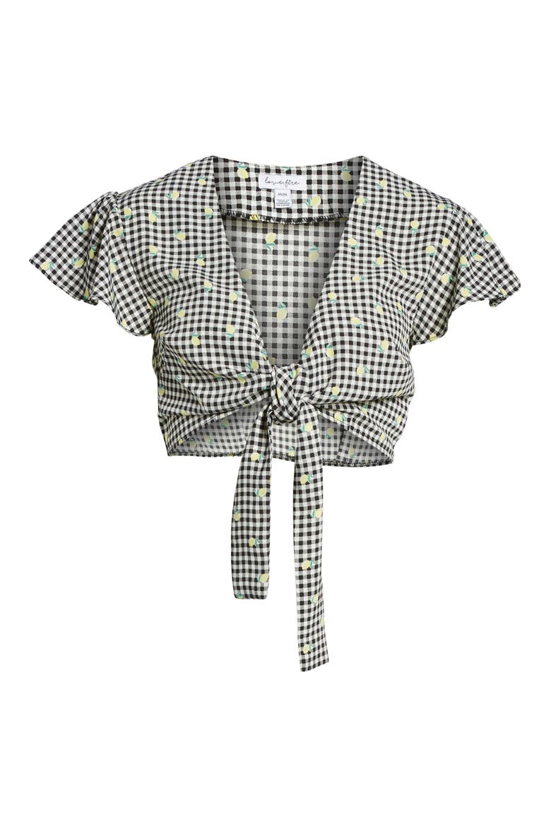 Gingham Tie Front Crop Top, Alternate, color, GINGHAM LEMON PRINT