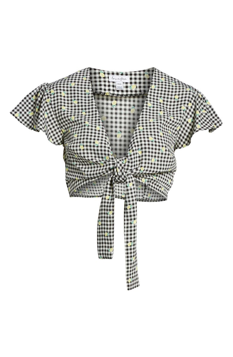 Love, Fire Gingham Tie Front Crop Top, Alternate, color, 