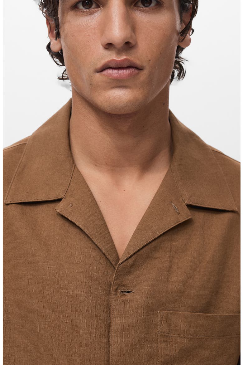 Oversize Cotton & Linen Camp Shirt, Alternate, color, TOBACCO BROWN