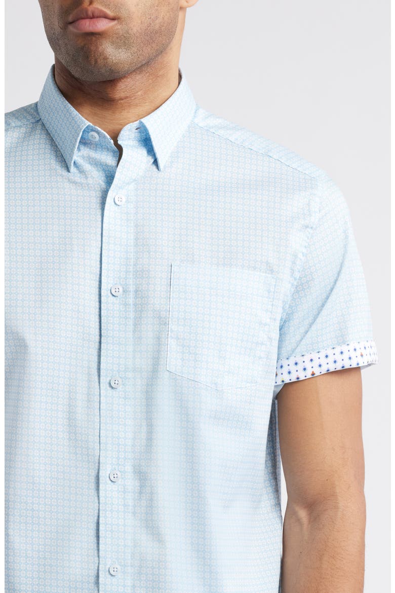 Diamond Print Short Sleeve Button-Up Shirt, Alternate, color, BLUE
