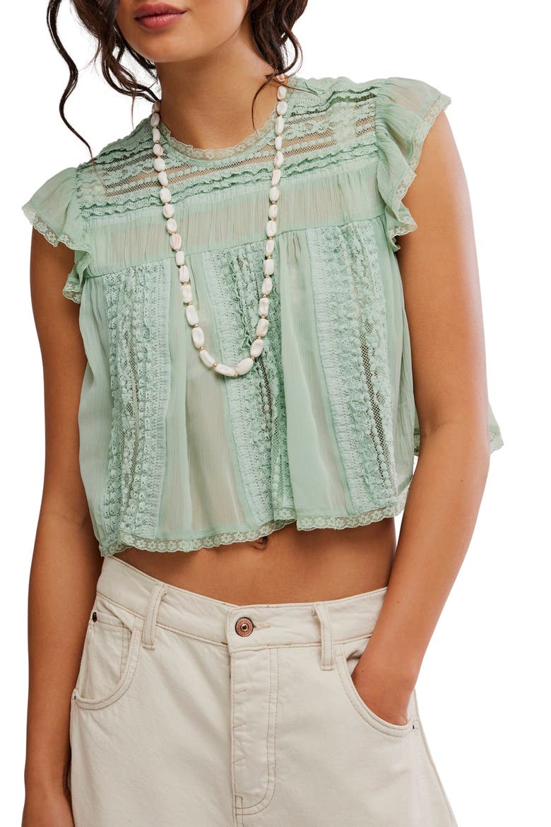 Sun Drenched Lace Trim Crop Top, Main, color, MERMAIDS TAIL
