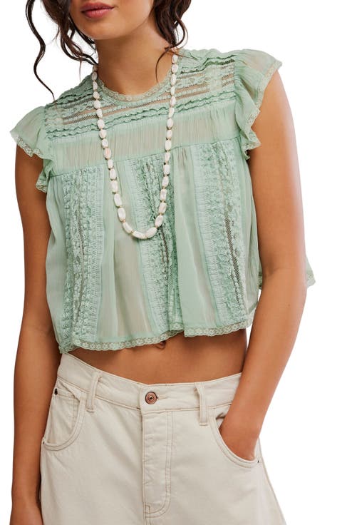 Sun Drenched Lace Trim Crop Top