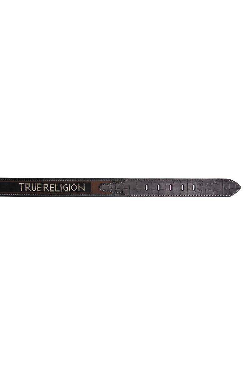 True Religion Jauquin Woven Logo Croc Embossed Leather Belt, Alternate, color, Black