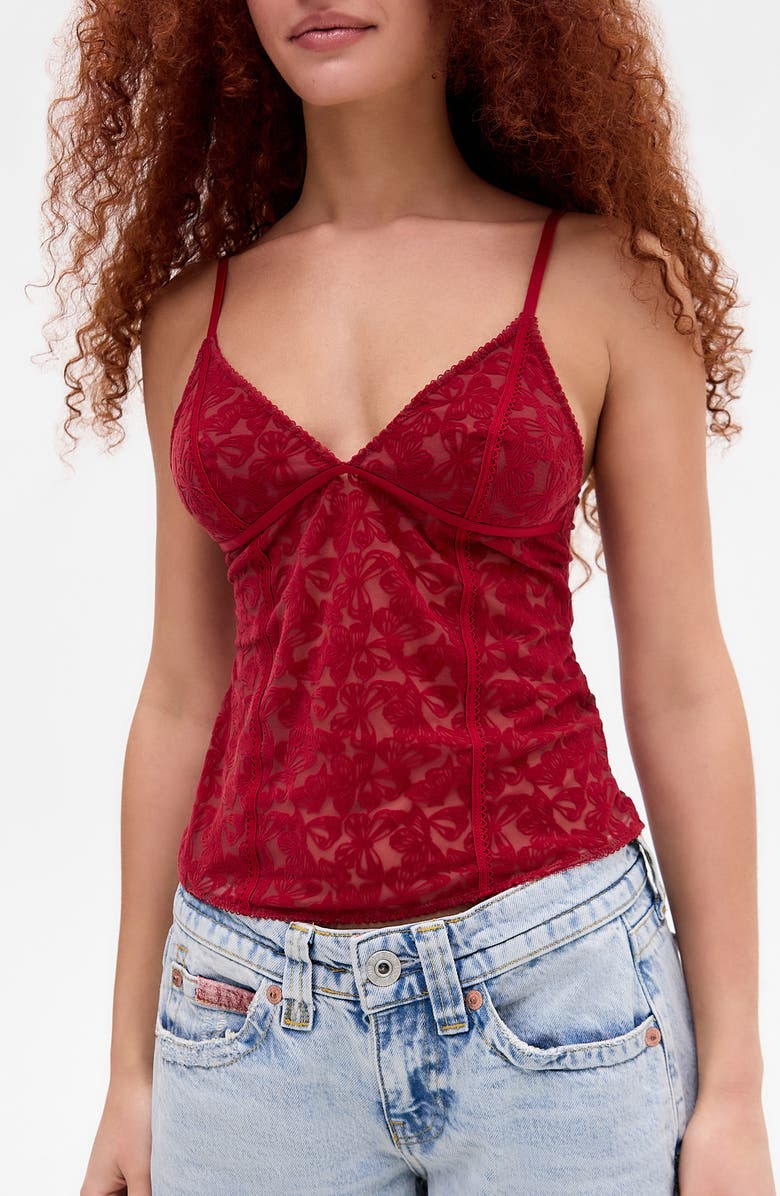 BDG Urban Outfitters Je'Taime Flocked Velvet Camisole, Main, color, Red