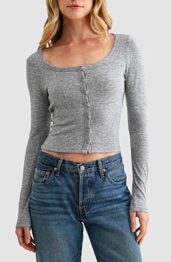 Lush Long Sleeve Button Front Knit Top
