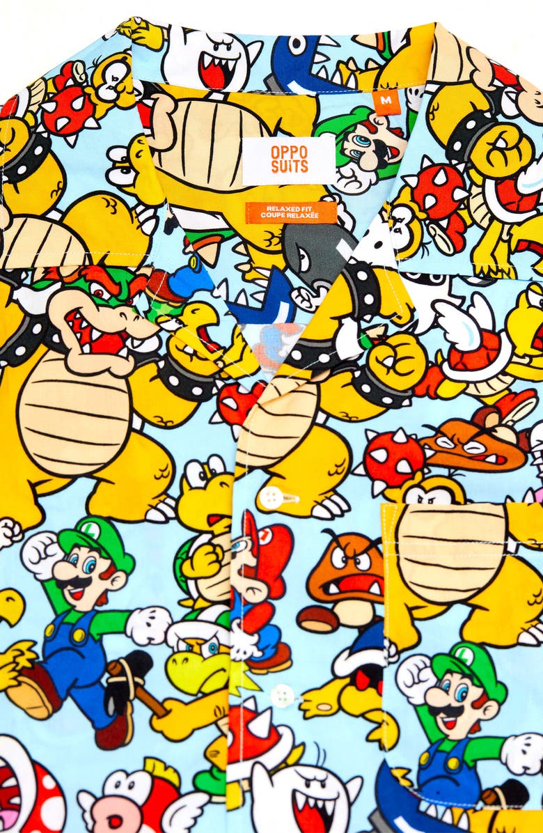 OppoSuits Relaxed Fit Bowser's Kindom Print Camp Shirt, Alternate, color, Miscellaneous