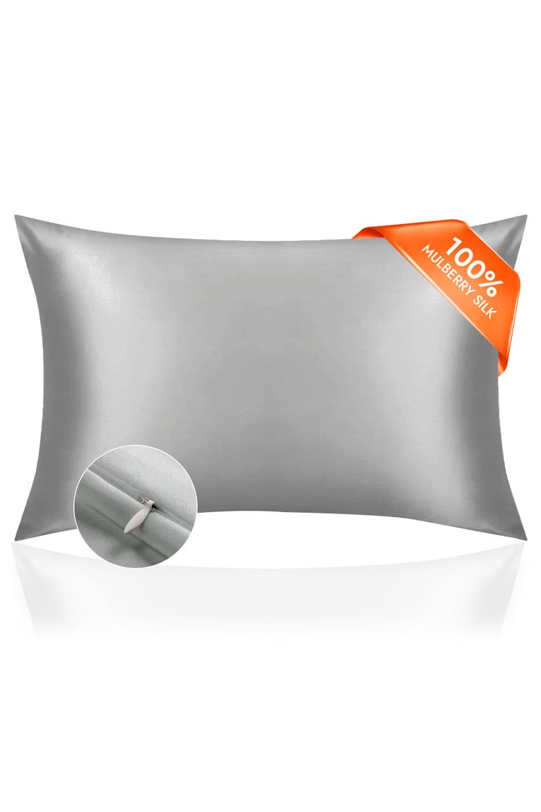 22Momme Mulberry Silk Hidden Zipper Pillowcase, Main, color, Silver