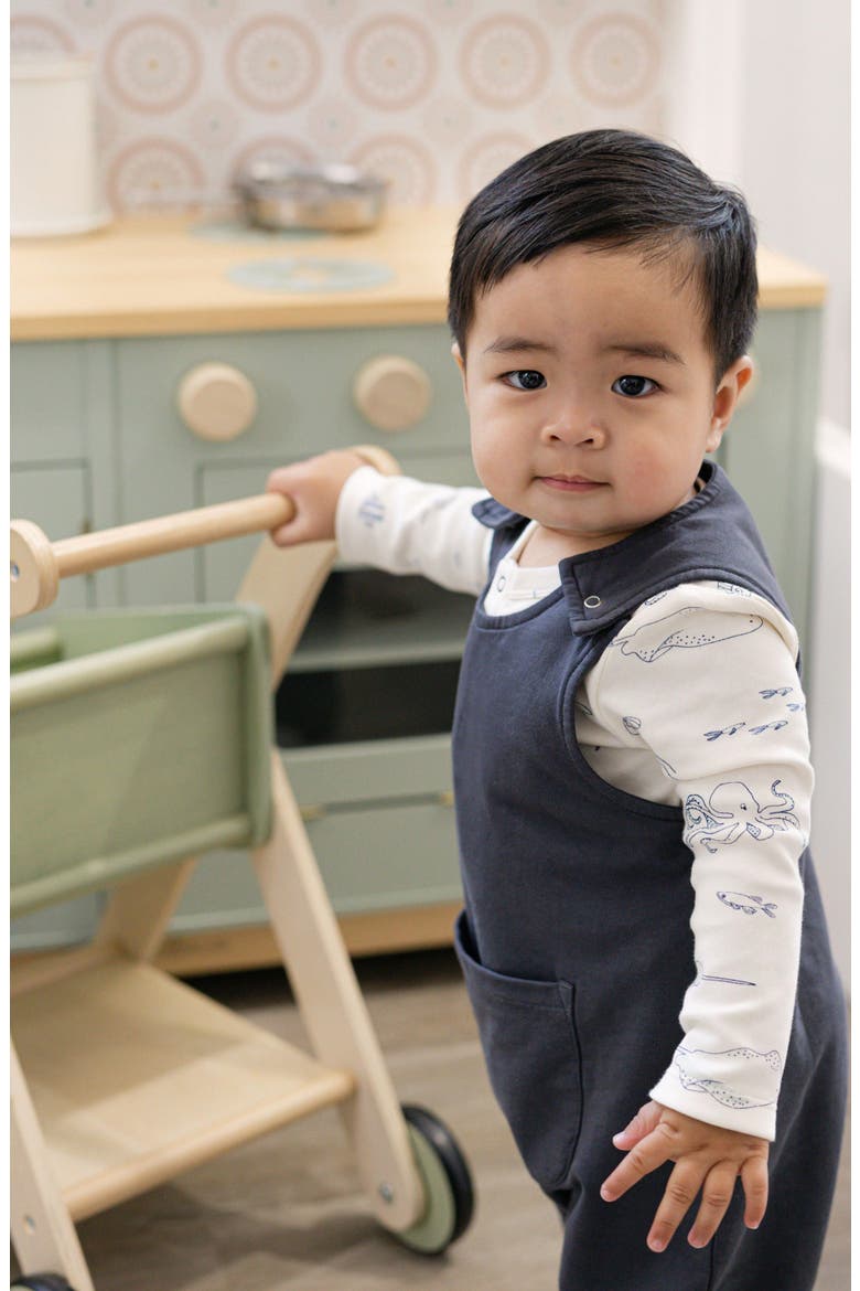 Organic Cotton French Terry Overalls, Alternate, color, INK BLUE